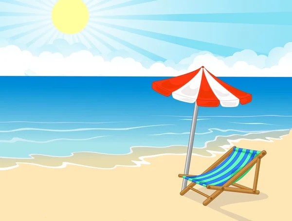 椅子和热带海滩上伞 — 图库矢量图片
