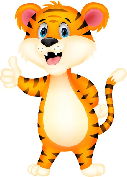 Mignon tigre dessin animé donnant pouces vers le haut — Image vectorielle