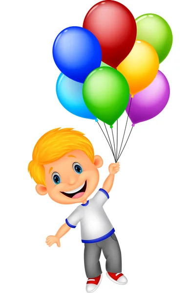 En ung gutt som flyr med ballong – stockvektor