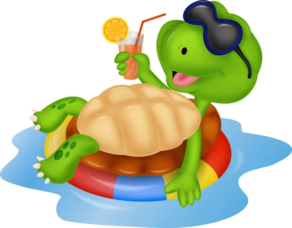 Turtle op opblaasbare ronde — Stockvector