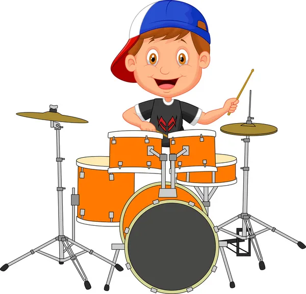 Boy playing drum — Stock Vector