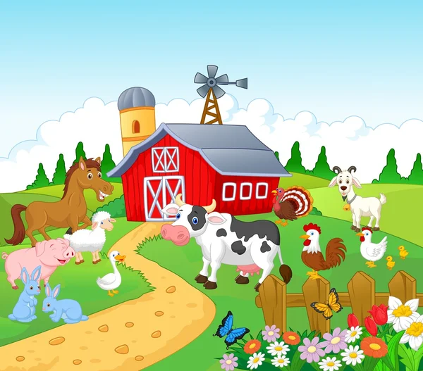 Farm with animals — Stock Vector