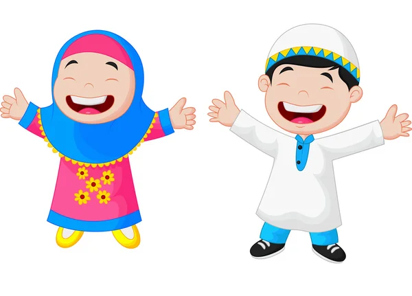 Niños musulmanes felices — Vector de stock