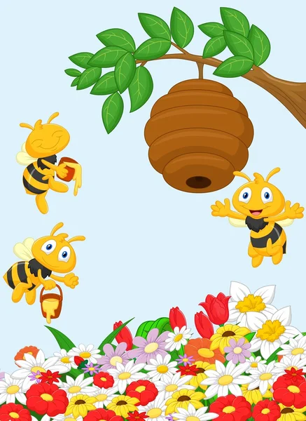 Beehive and a bees — Stock Vector