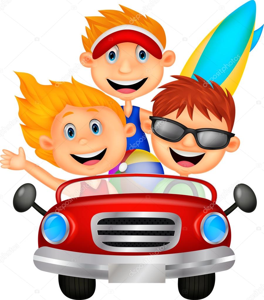 Young man and woman  driving their car