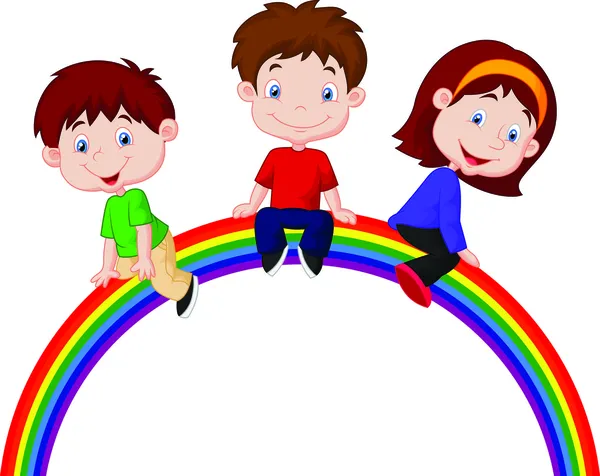 Niños en arco iris — Vector de stock