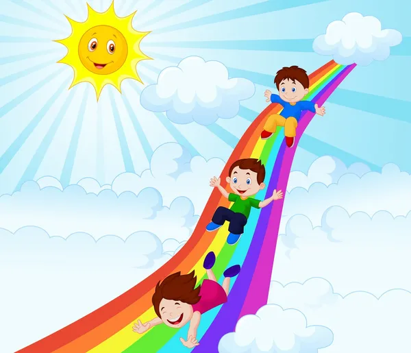 Kinder am Regenbogen — Stockvektor