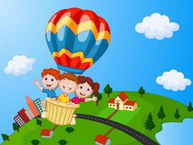mutlu çocuklar sıcak hava balonu sürme