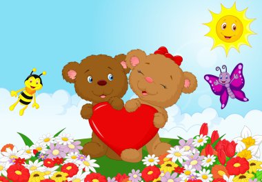 Kırmızı kalp tutan mutlu ayısı