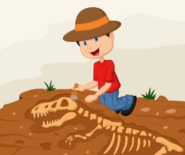 Çocuk arkeolog kazı için dinozor Fosili