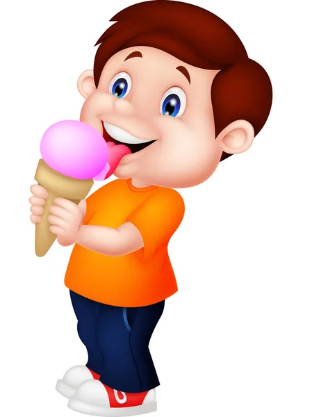 Милый мальчик, облизывающий мороженое — стоковый вектор