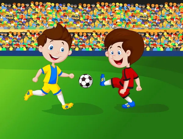 Cartoon pojke spela fotboll — Stock vektor