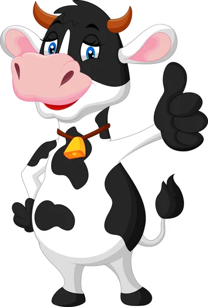 Cute cow cartoon giving thumb up — Stock Vector