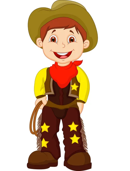 Lindo vaquero joven sosteniendo lasso — Vector de stock