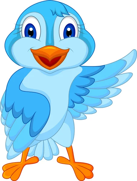 Χαριτωμένο γαλάζιο πουλί κουνώντας κινουμένων σχεδίων — Διανυσματικό Αρχείο