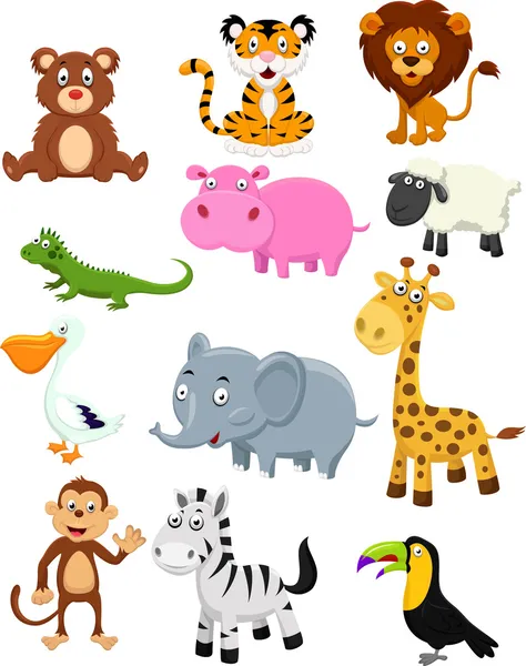 Sada kolekce divokých zvířat kreslený — Stockový vektor
