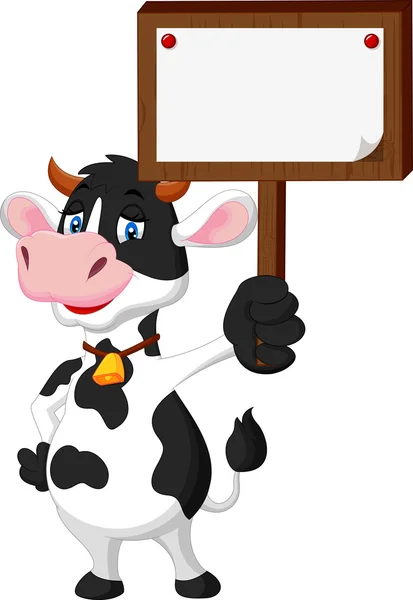 Funny cartoon cow holding blank sign — Stock Vector