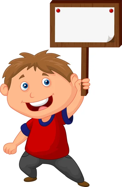 Little boy holding blank sign — Stock Vector