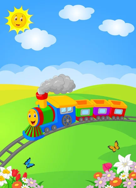 Joyeux dessin animé locomotive — Image vectorielle