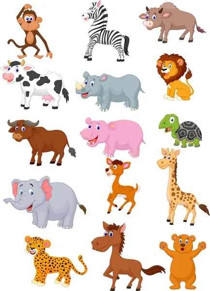 Colección de dibujos animados de animales salvajes — Vector de stock