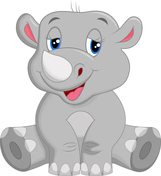 Felice rinoceronte cartone animato seduta — Vettoriale Stock