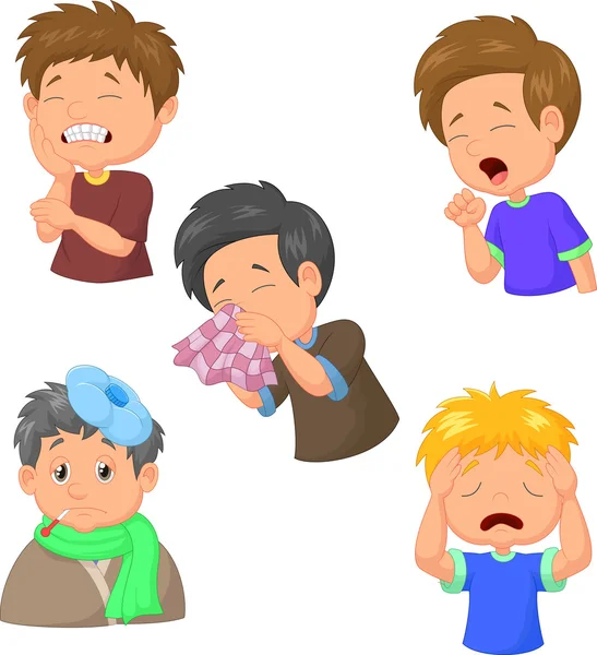 Boy sick cartoon collection — Stock Vector