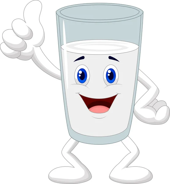Cartoon glass of milk giving thumb up — Stock Vector