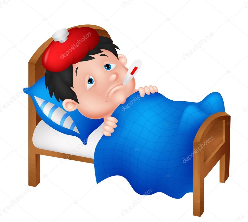 Sick boy lying in bed