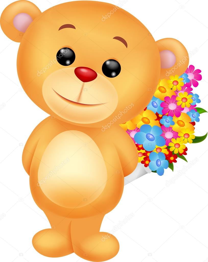 Orso con fiori — Vettoriale Stock
