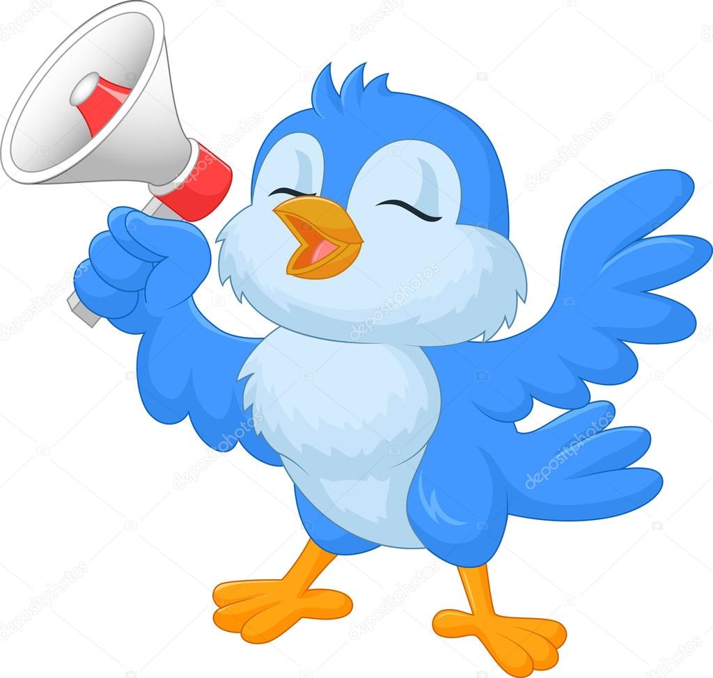 Cartoon bluebird with megaphone