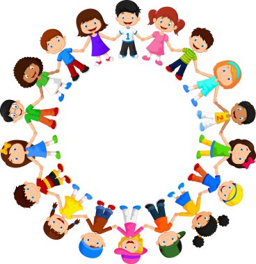 Circle of happy children different races clipart