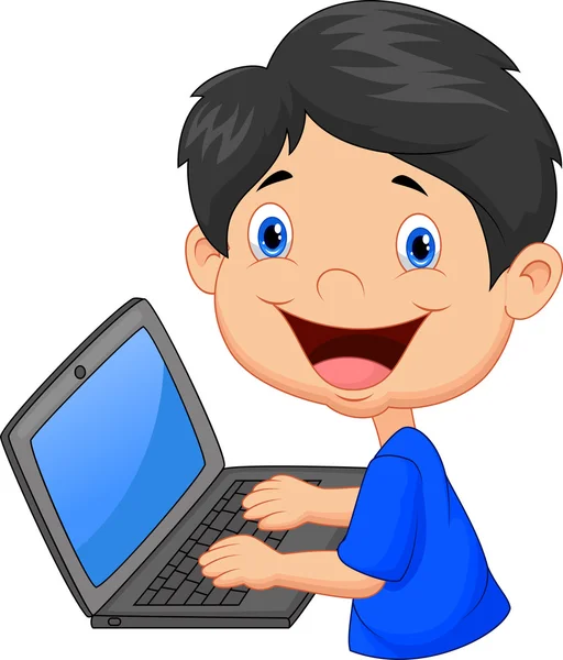 Menino com laptop — Vetor de Stock