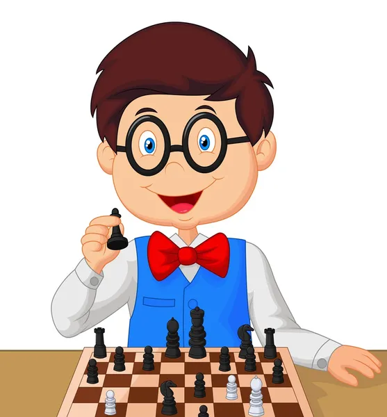 Niño jugando al ajedrez — Vector de stock