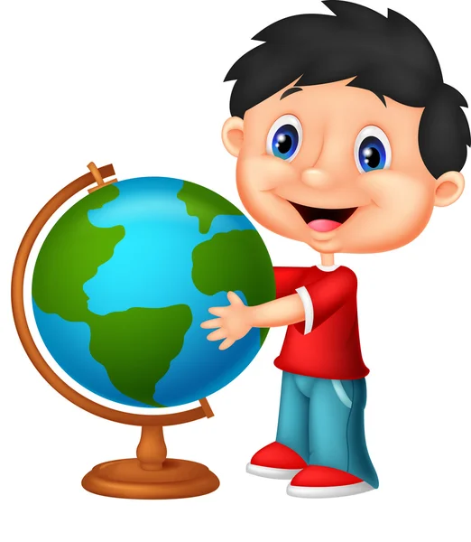 Mignon garçon regarder globe — Image vectorielle