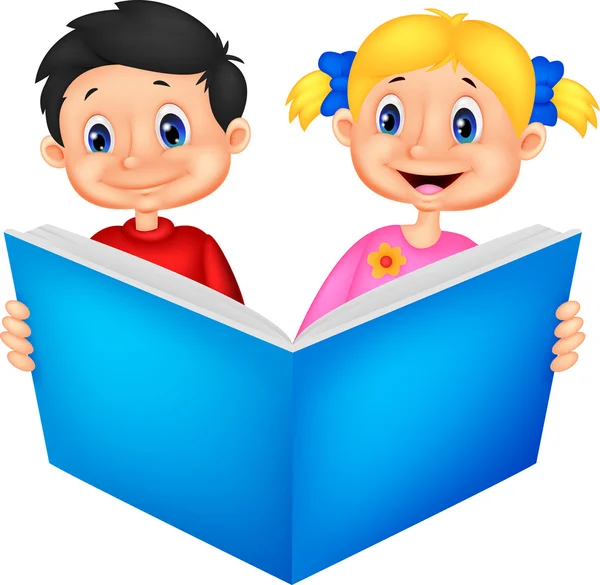 Niños leyendo un libro — Vector de stock