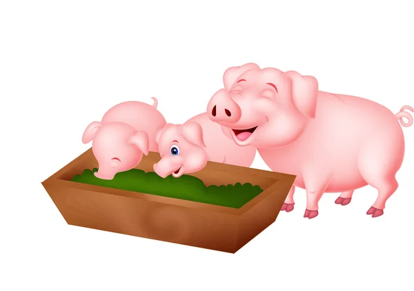 快乐的猪猪吃 — 图库矢量图片