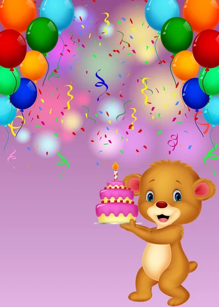 Beruang memegang kue ulang tahun - Stok Vektor