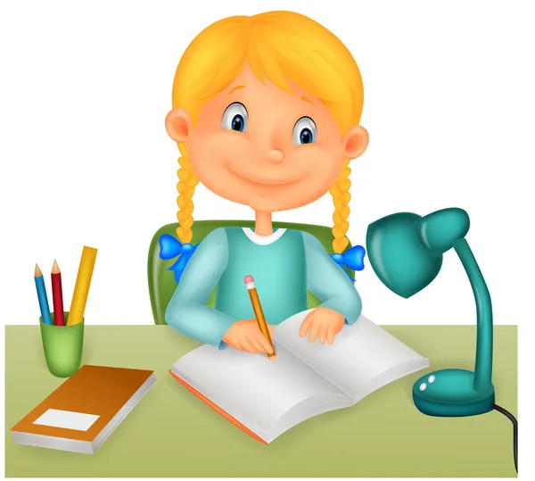 Little girl studying — Stock Vector