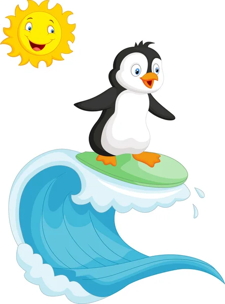 Happy penguin surfing — Stock vektor