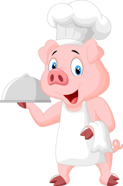 Chef de porco segurando uma bandeja — Stock vektor