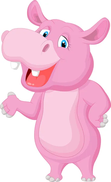 Funny cartoon hippo waving — Stock Vector