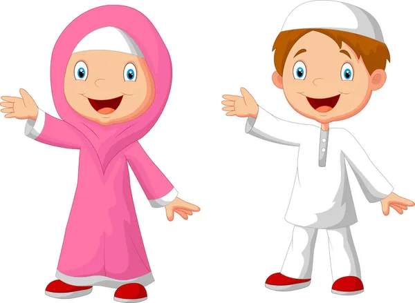 Bande dessinée enfant musulman heureux — Image vectorielle
