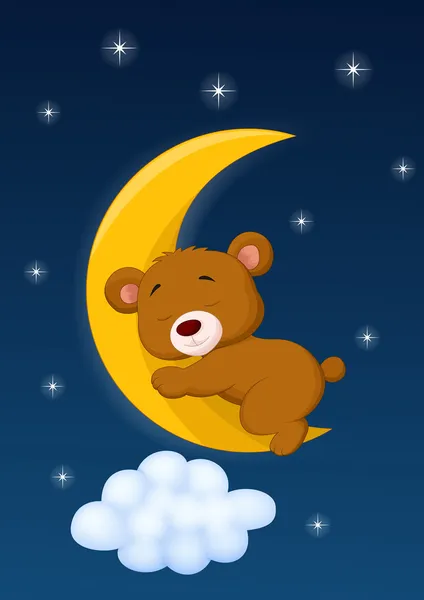 Urso dormindo na lua —  Vetores de Stock