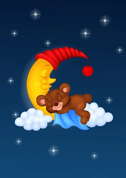 Teddy bear sleeping on  moon — Stock Vector