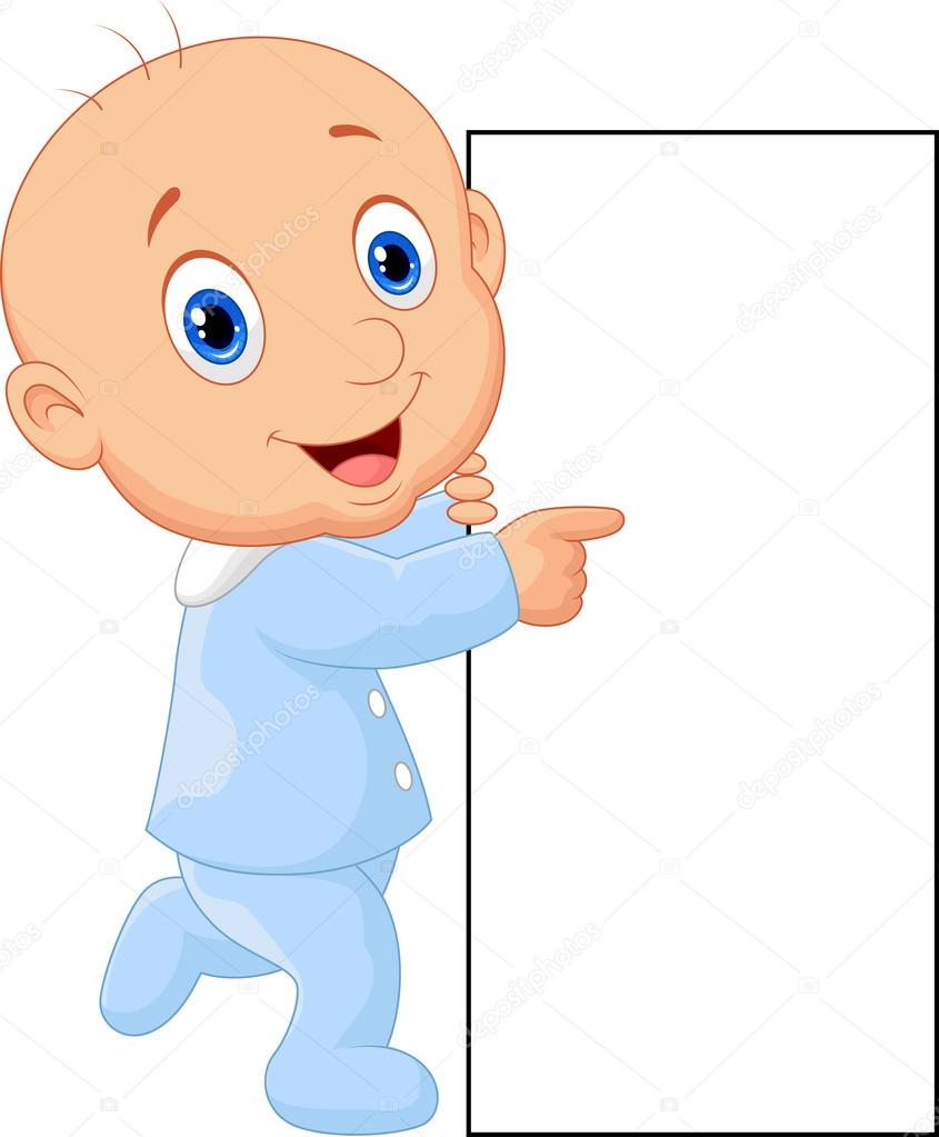 Cartoon baby boy with blank sign
