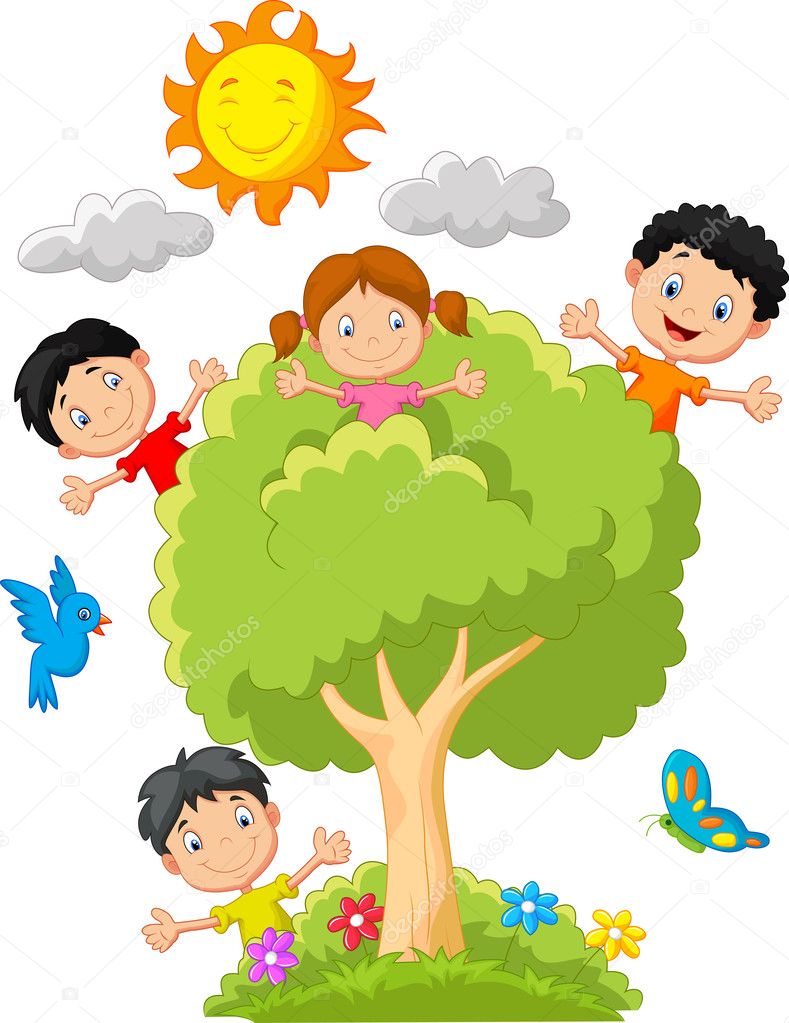 Kids playing on tree