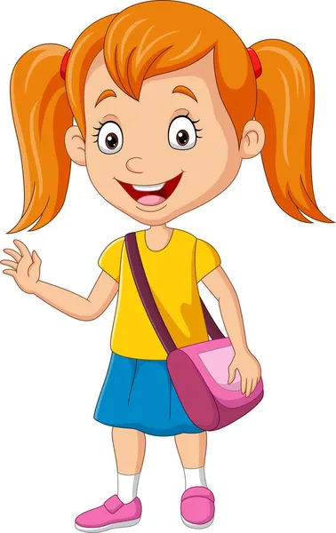 Vector Illustration Cartoon Happy School Girl Bag — Stock Vector