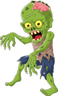 Beyaz arka plan üzerinde izole karikatür zombi vektör çizim
