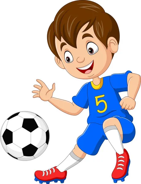 Illustration Vectorielle Petit Garçon Dessin Animé Jouant Football — Image vectorielle