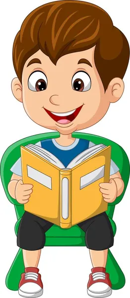 Ilustración Vectorial Del Niño Dibujos Animados Sentado Libro Lectura Sillas — Vector de stock